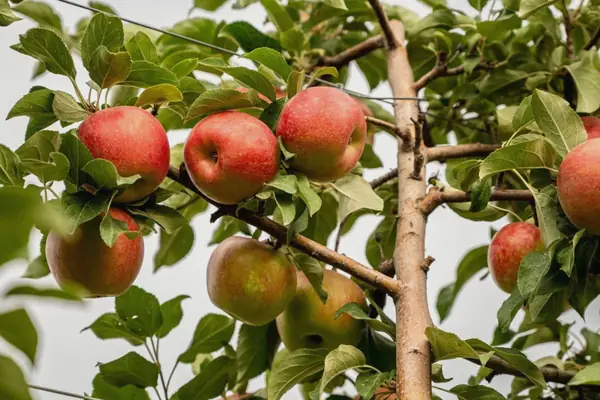 Ripe Honeycrisp apples on the branch